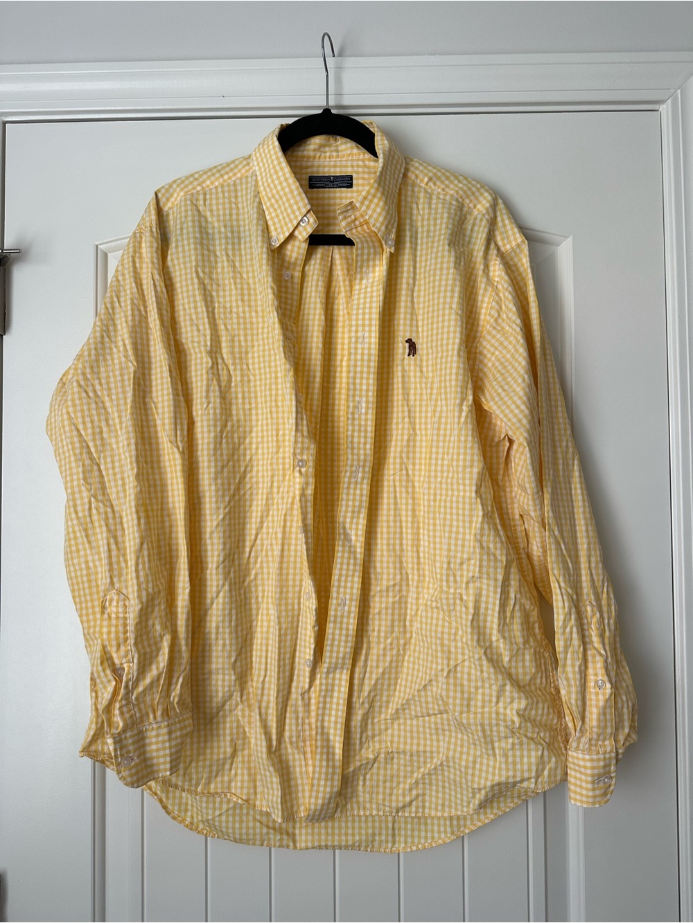 Classic Yellow Gingham Button-Down Shirt with Embroidered Logo